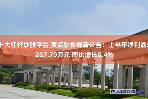 十大杠杆炒股平台 顶点软件最新公告：上半年净利润5287.79万元 同比增长8.4%