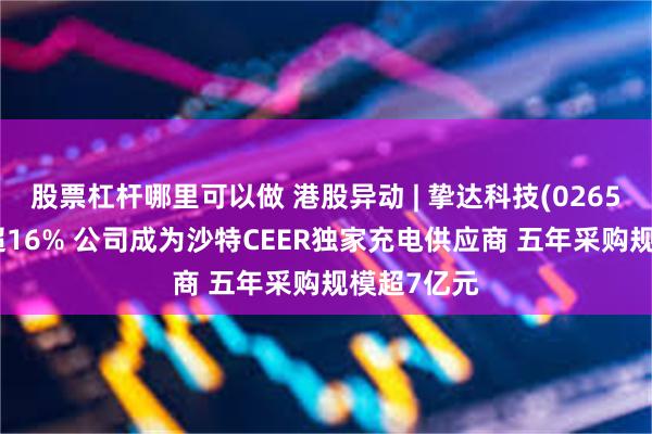 股票杠杆哪里可以做 港股异动 | 挚达科技(02650)早盘涨超16% 公司成为沙特CEER独家充电供应商 五年采购规模超7亿元